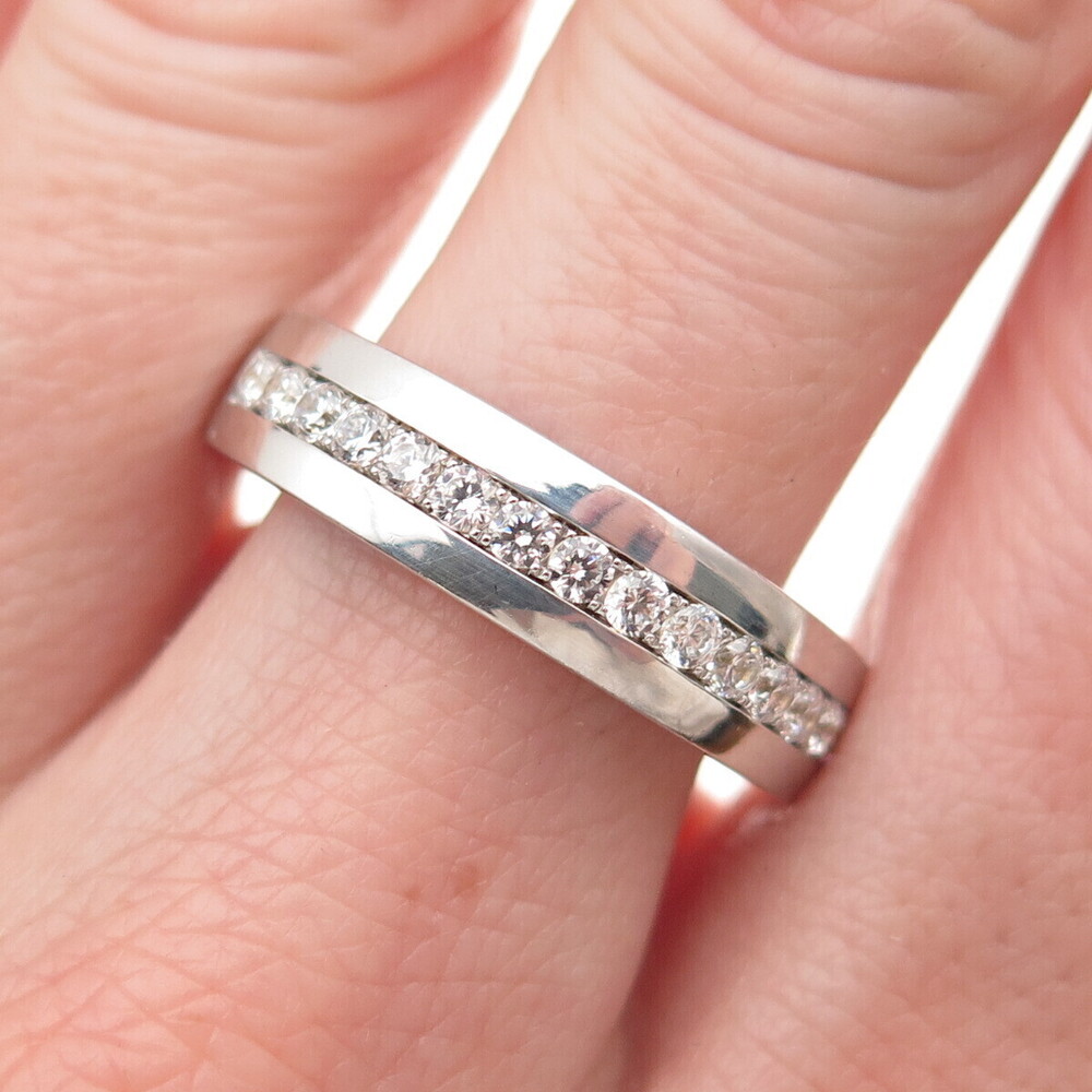 925 Sterling Silver Round-Cut C Z Half Eternity Band Ring Size 9.75